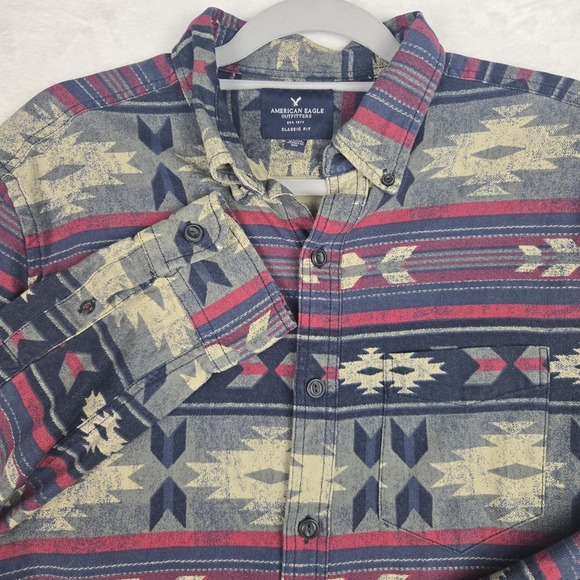 American Eagle Outfitters Other - American Eagle Button Down Shirt Mens Medium Aztec Print Red Blue Classic Fit